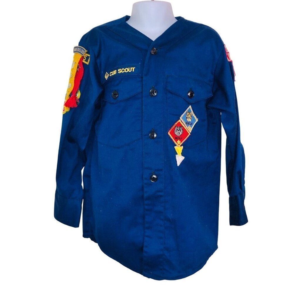 Vintage 70s Boy Scouts of America Shirt Boys S Blue West Roxbury MA Webelos